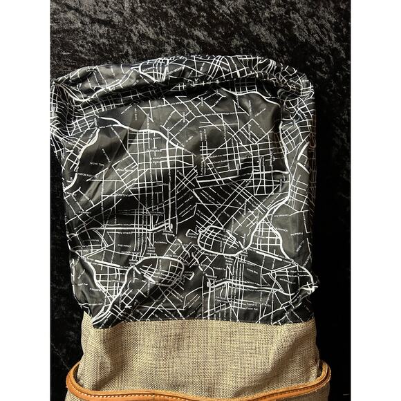 STATE Bags Roll Top Backpack – Gray with Leather Trim Map Print Lining - Picture 7 of 7